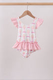 Pink bow castle ruffle one-piece swimsuit - Aaria Tees Aaria Tees