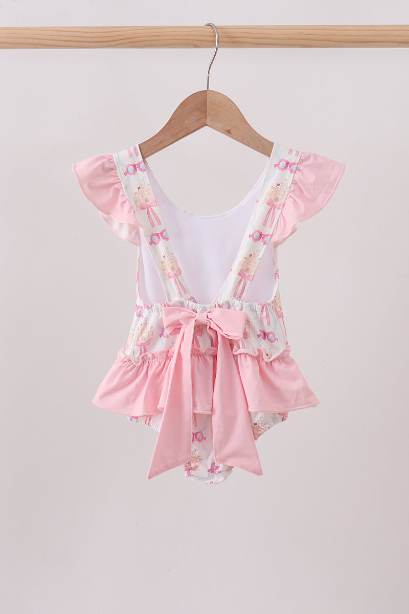 Pink bow castle ruffle one-piece swimsuit - Aaria Tees Aaria Tees