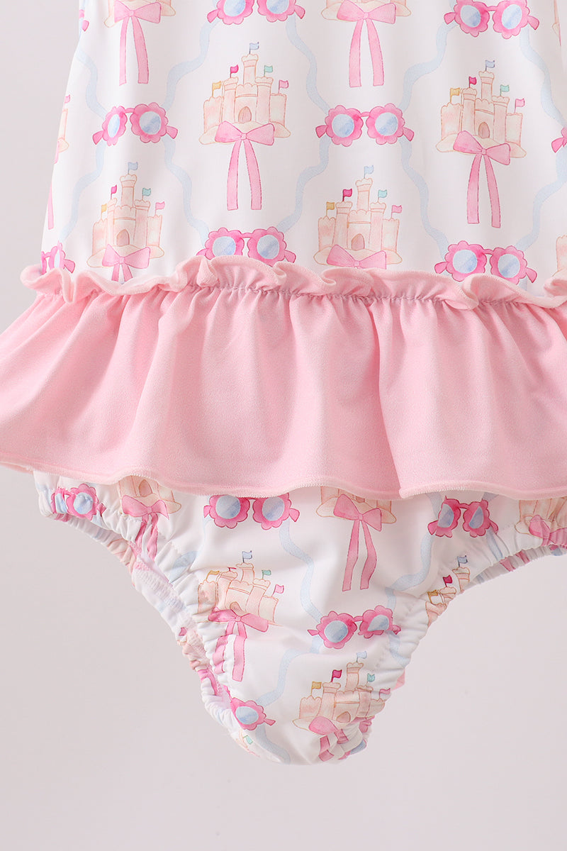 Pink bow castle ruffle one-piece swimsuit - Aaria Tees Aaria Tees