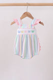 Rainbow stripe butterfly smocked ruffle bubble - Aaria Tees Aaria Tees