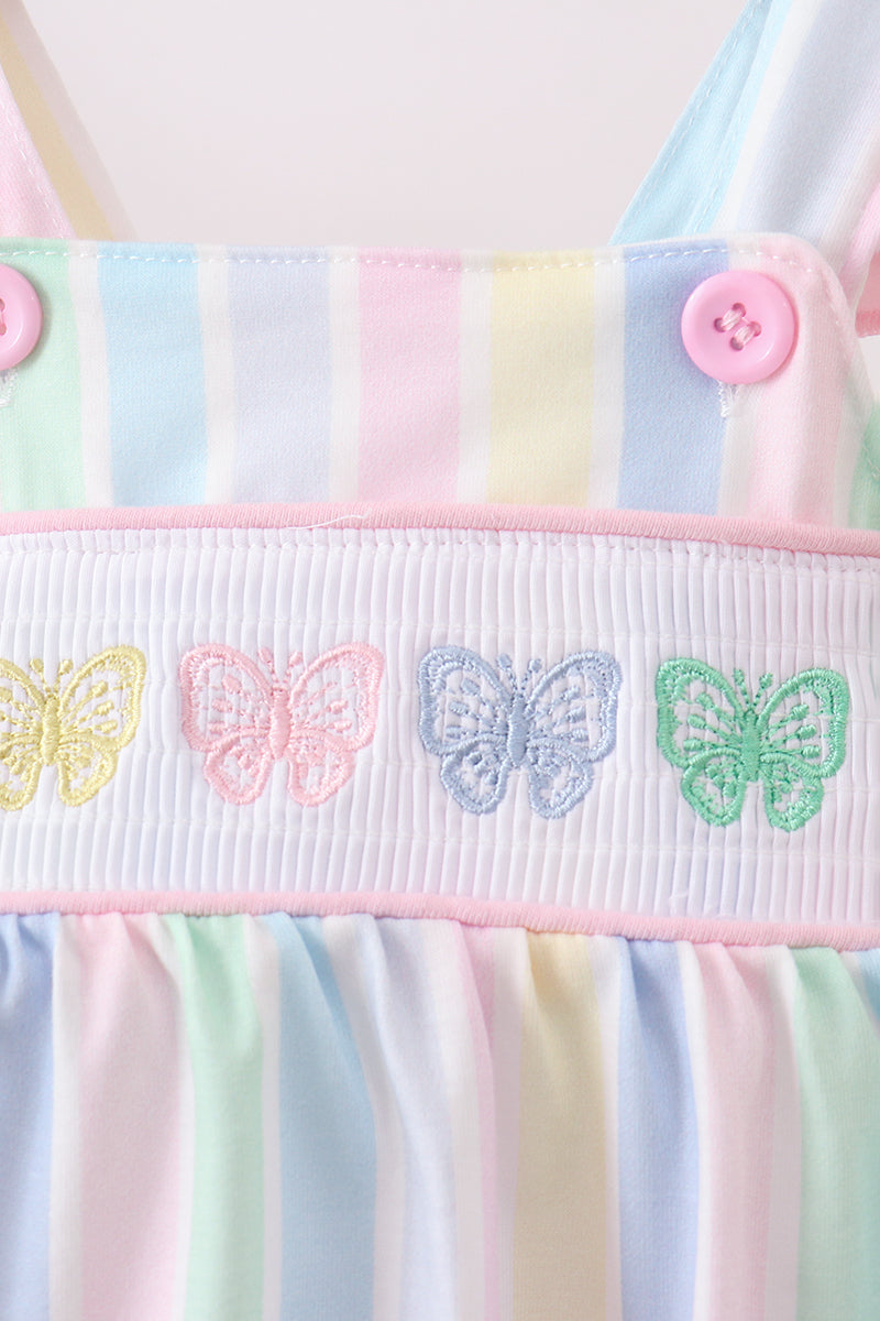 Rainbow stripe butterfly smocked ruffle bubble - Aaria Tees Aaria Tees