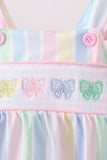 Rainbow stripe butterfly smocked ruffle bubble - Aaria Tees Aaria Tees
