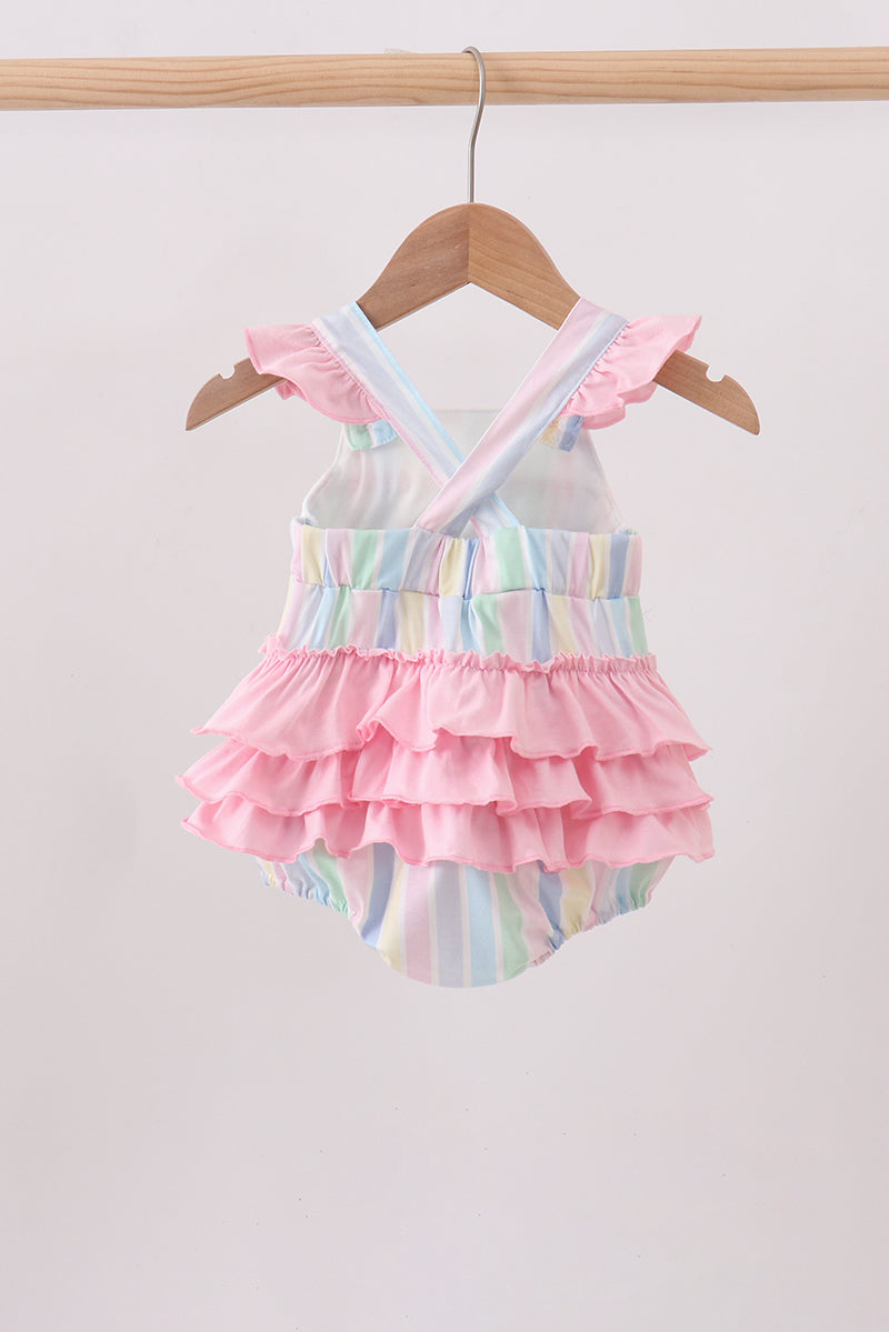 Rainbow stripe butterfly smocked ruffle bubble - Aaria Tees Aaria Tees