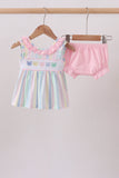 Rainbow stripe butterfly smocked ruffle bloomer set - Aaria Tees Aaria Tees