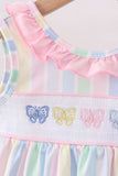 Rainbow stripe butterfly smocked ruffle bloomer set - Aaria Tees Aaria Tees