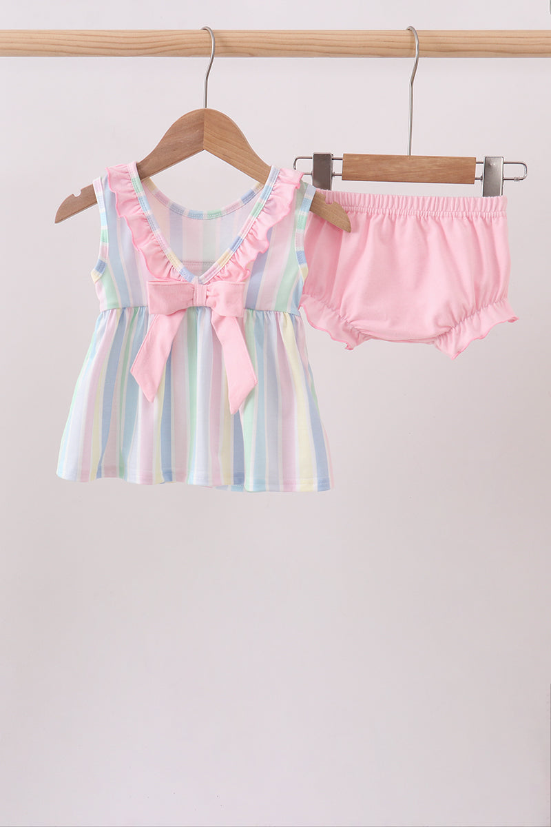 Rainbow stripe butterfly smocked ruffle bloomer set - Aaria Tees Aaria Tees