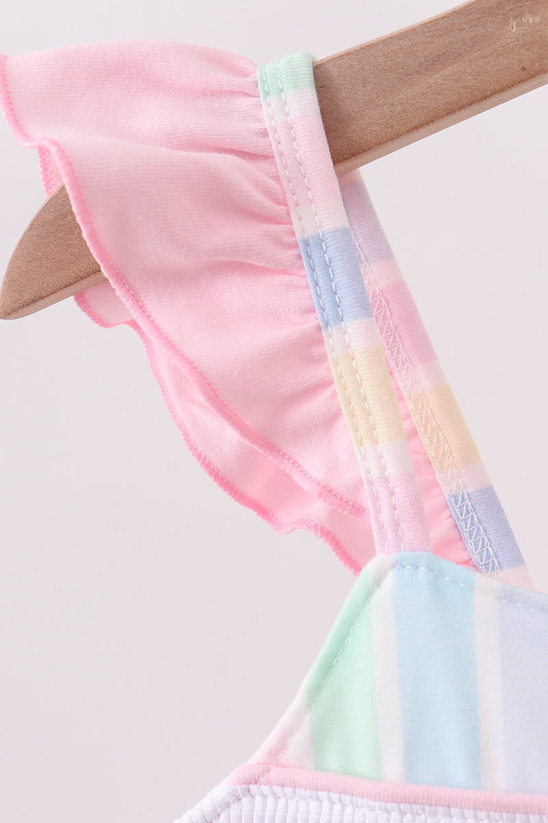 Rainbow stripe butterfly smocked ruffle dress - Aaria Tees Aaria Tees