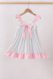 Rainbow stripe butterfly smocked ruffle dress - Aaria Tees Aaria Tees
