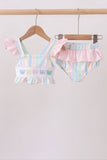 Rainbow stripe butterfly smocked ruffle 2pc swimsuit - Aaria Tees Aaria Tees
