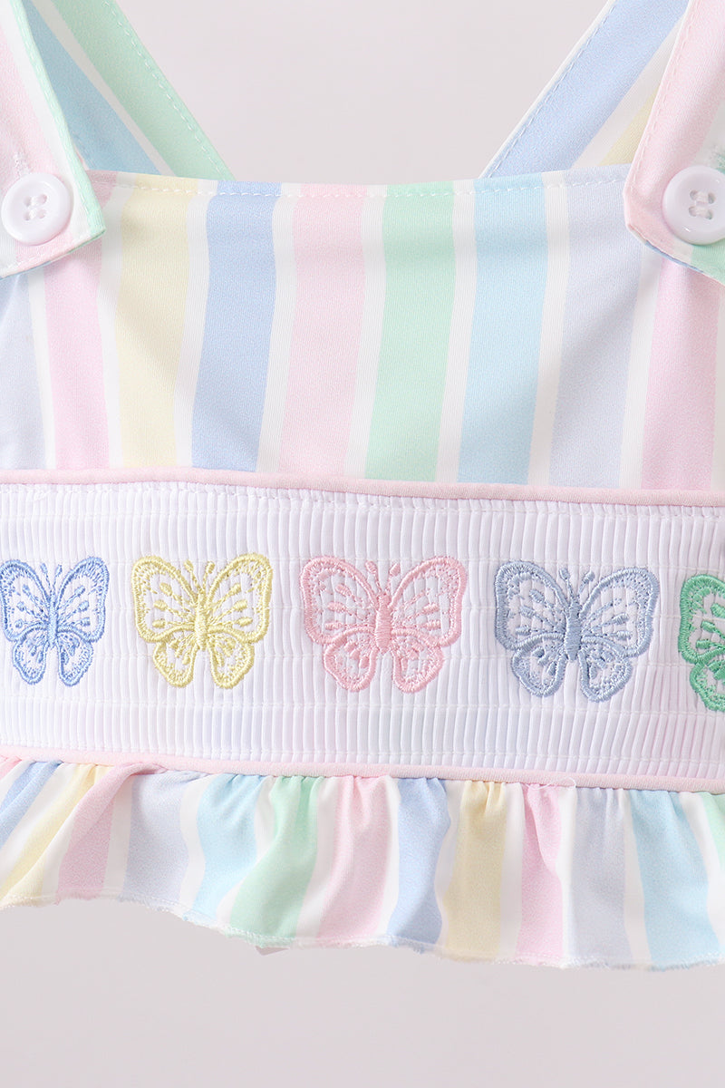 Rainbow stripe butterfly smocked ruffle 2pc swimsuit - Aaria Tees Aaria Tees