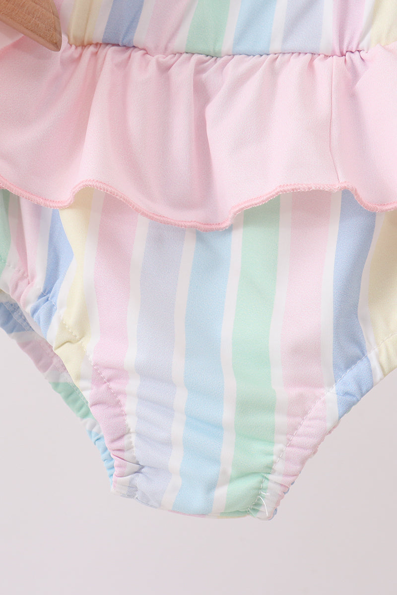 Rainbow stripe butterfly smocked ruffle 2pc swimsuit - Aaria Tees Aaria Tees