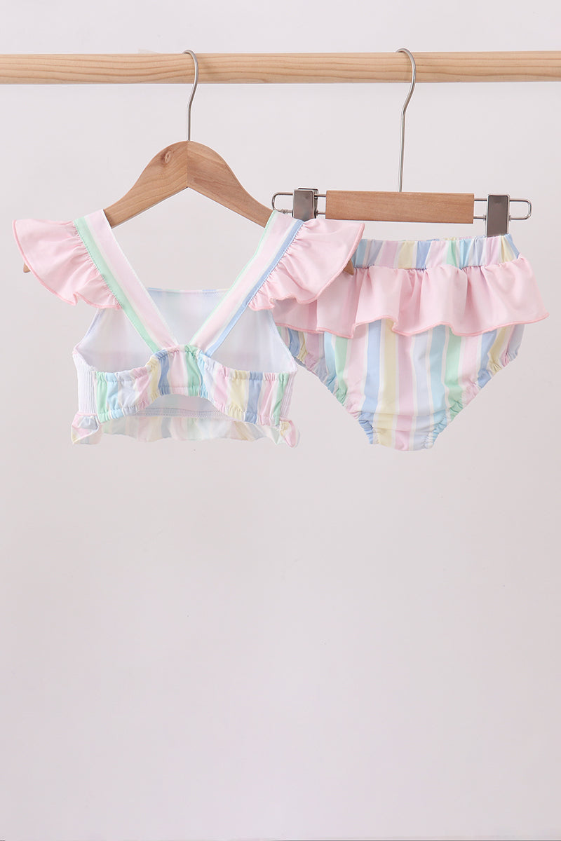 Rainbow stripe butterfly smocked ruffle 2pc swimsuit - Aaria Tees Aaria Tees