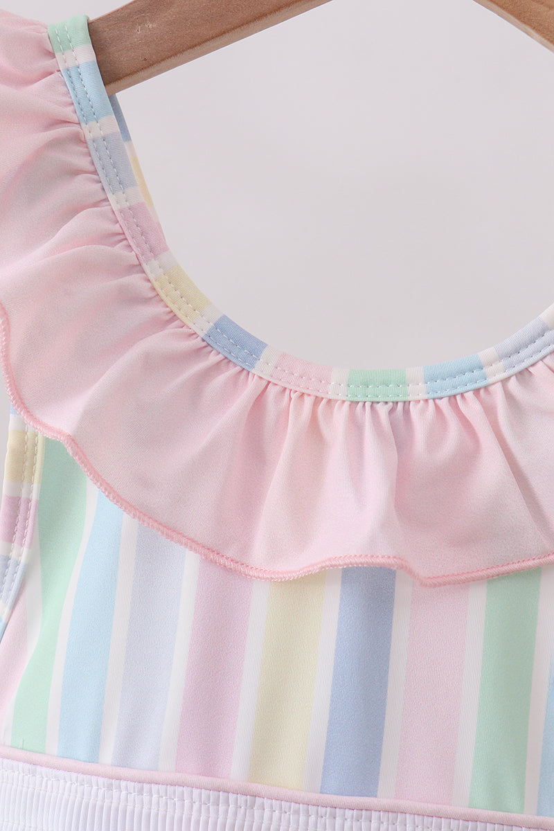 Rainbow stripe butterfly smocked ruffle one-piece swimsuit - Aaria Tees Aaria Tees