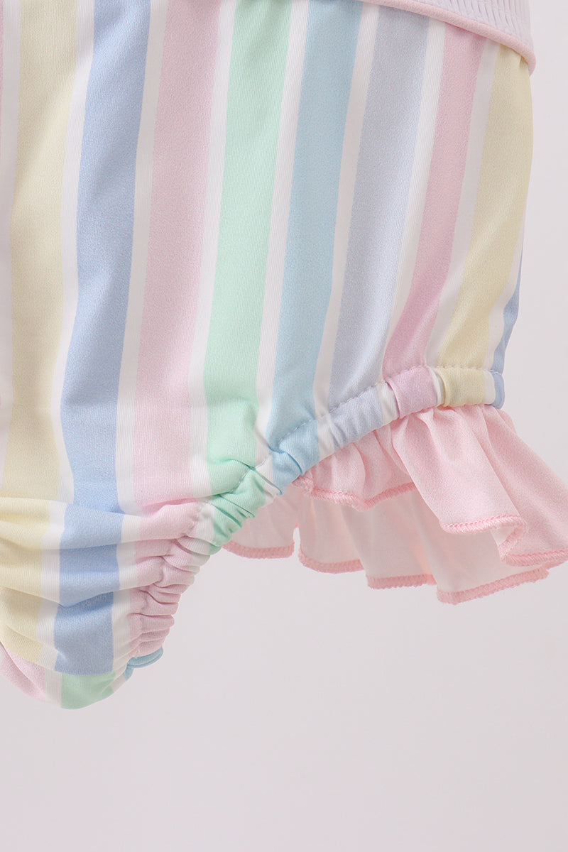 Rainbow stripe butterfly smocked ruffle one-piece swimsuit - Aaria Tees Aaria Tees