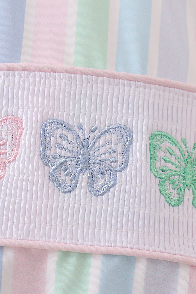 Rainbow stripe butterfly smocked ruffle one-piece swimsuit - Aaria Tees Aaria Tees