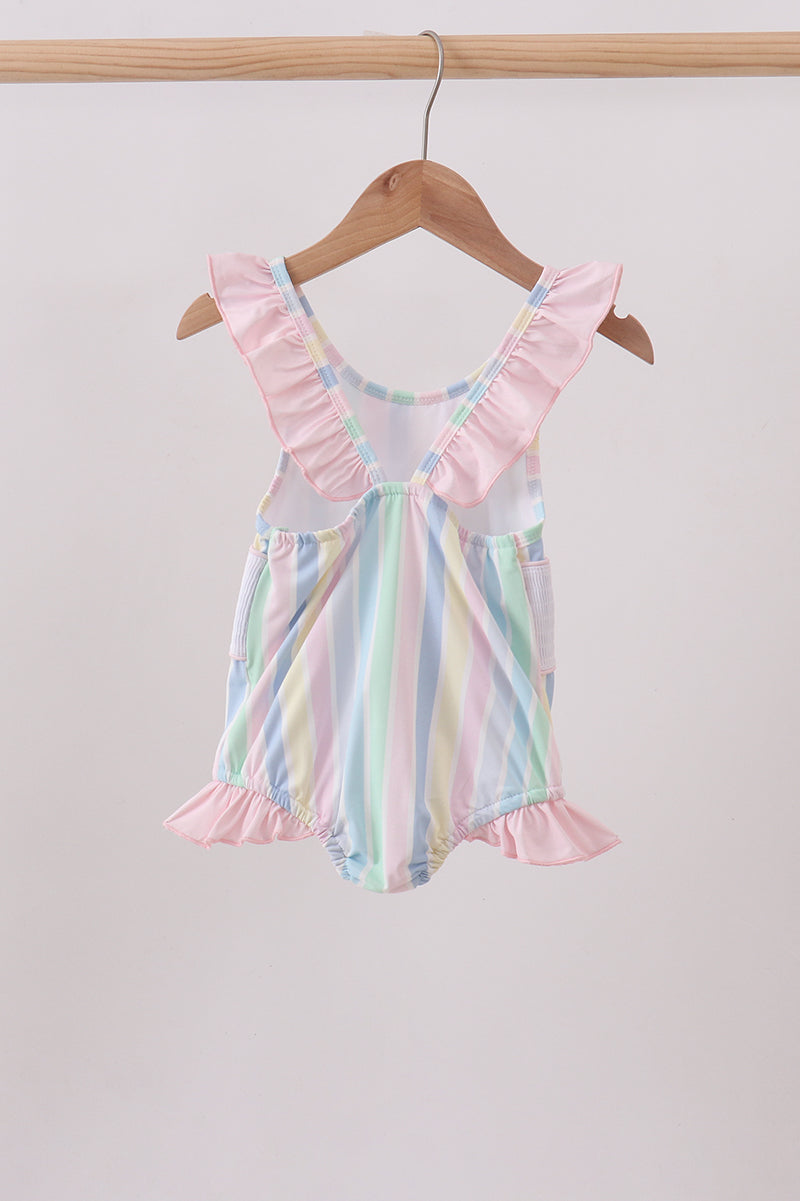 Rainbow stripe butterfly smocked ruffle one-piece swimsuit - Aaria Tees Aaria Tees