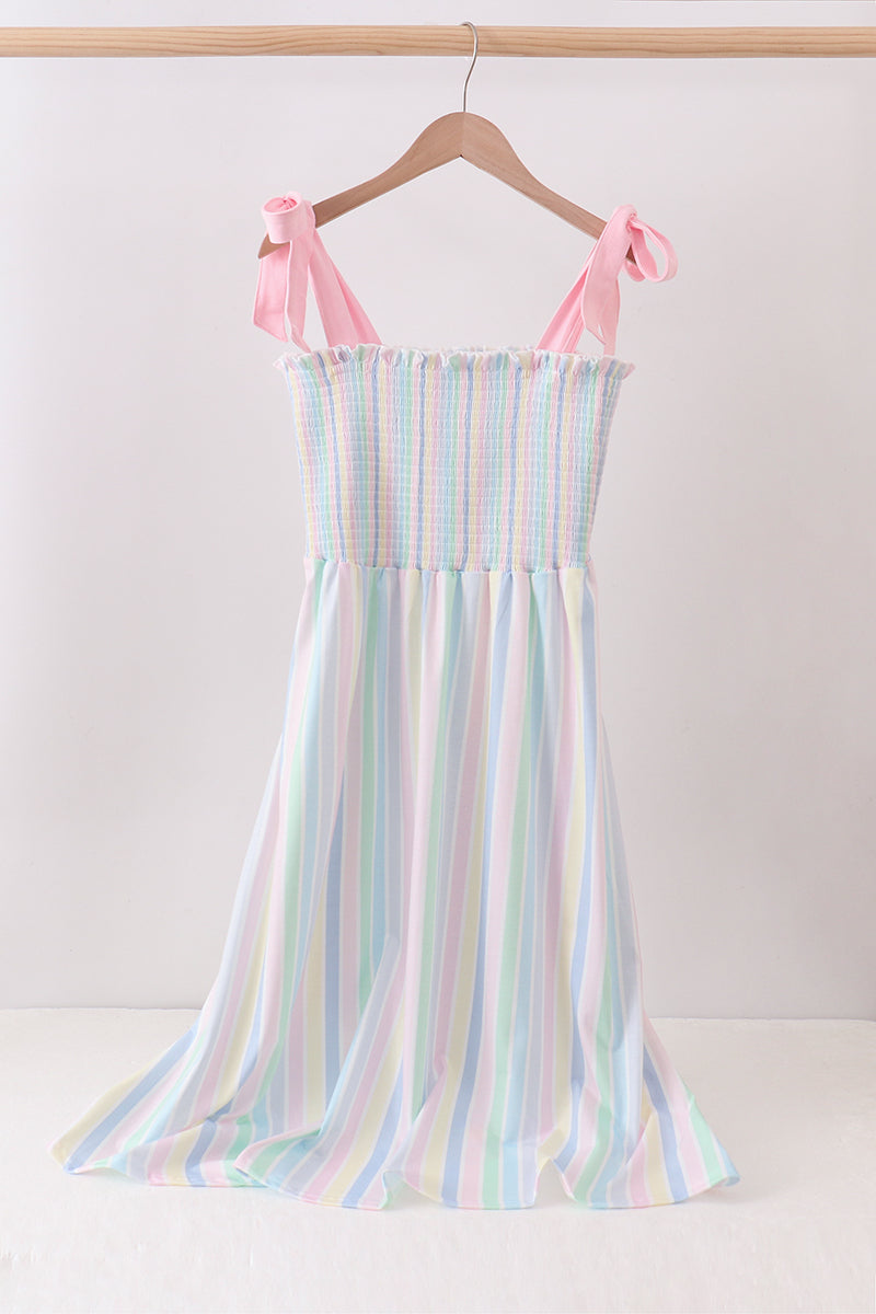 Rainbow stripe smocked dress - Aaria Tees Aaria Tees