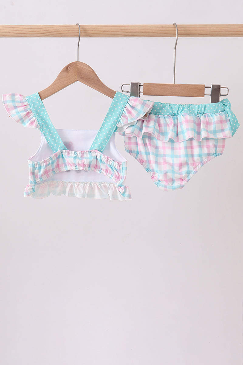 Green plaid horse applique 2pc swimsuit - Aaria Tees Aaria Tees