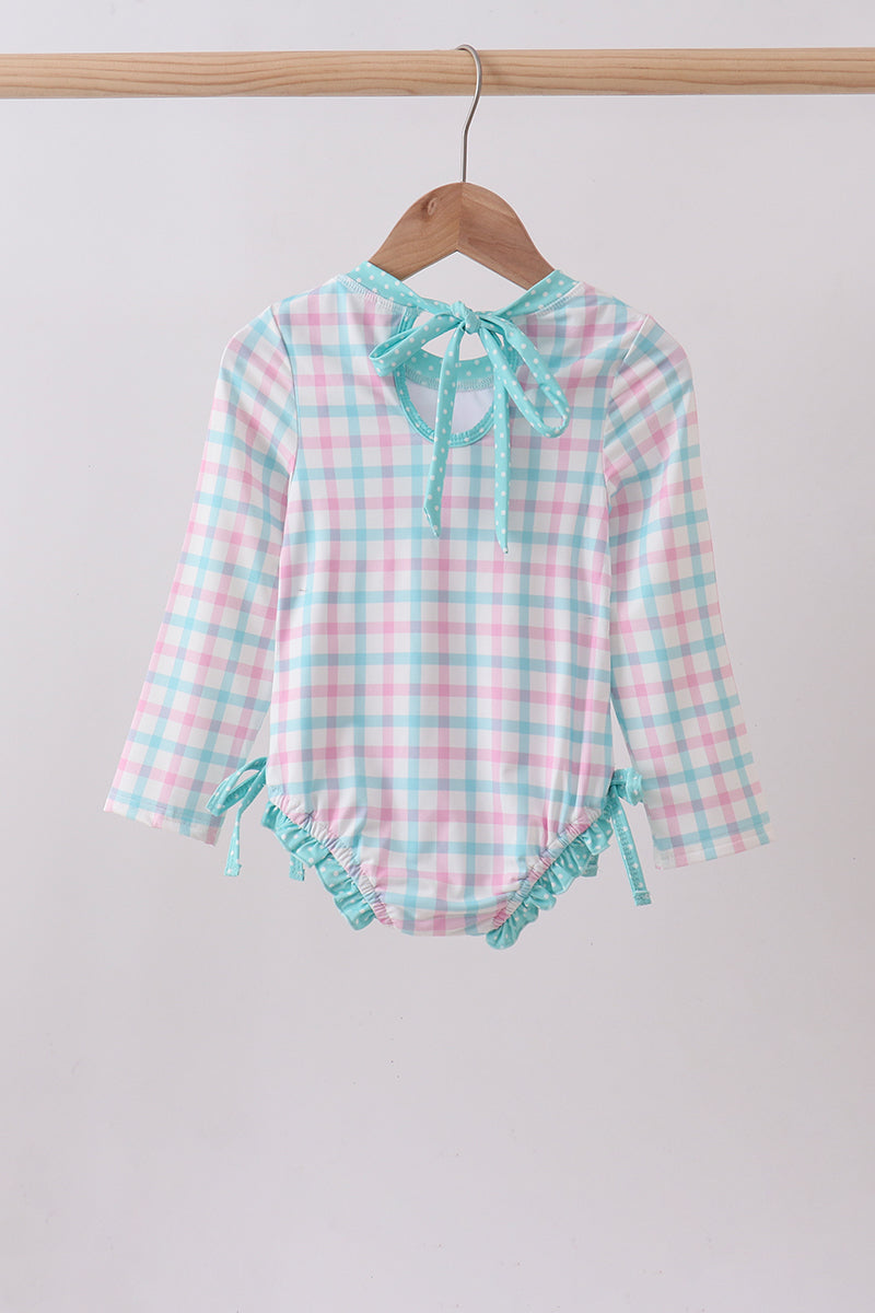 Green plaid horse applique rashguard - Aaria Tees Aaria Tees