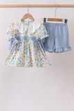 Blue Floral Lace Set Aaria Tees