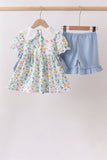 Blue Floral Lace Set Aaria Tees