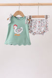 Sage Chicken Applique Bloomer Set Aaria Tees