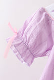 Lavender Smocked Embroidered Bow Jacquard Bloomer Set Aaria Tees