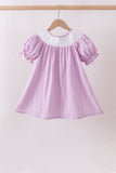 Lavender Smocked Embroidered Bow Jacquard Dress Aaria Tees
