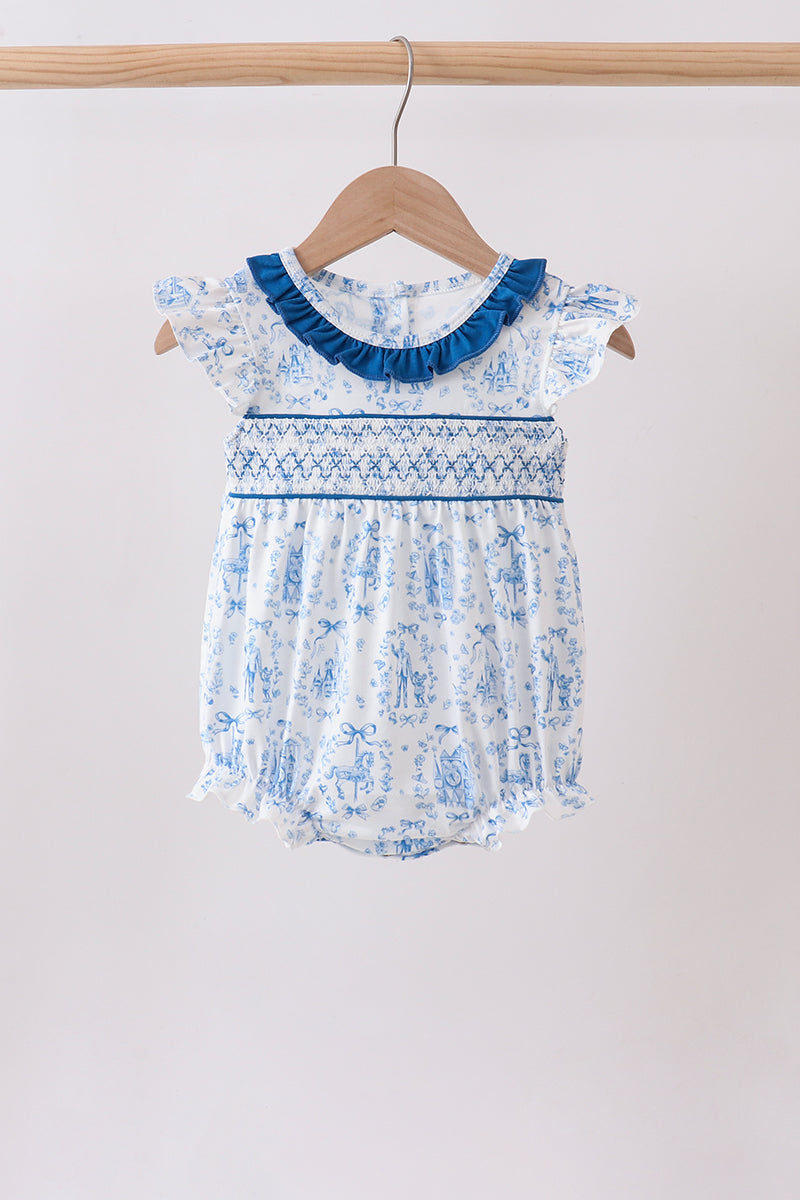Blue Castle Smocked Ruffle Bubble - Aaria Tees Aaria Tees