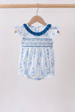 Blue Castle Smocked Ruffle Bubble - Aaria Tees Aaria Tees