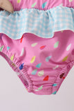 Hot Pink Umbrella Embroidered UPF Swim Set Aaria Tees