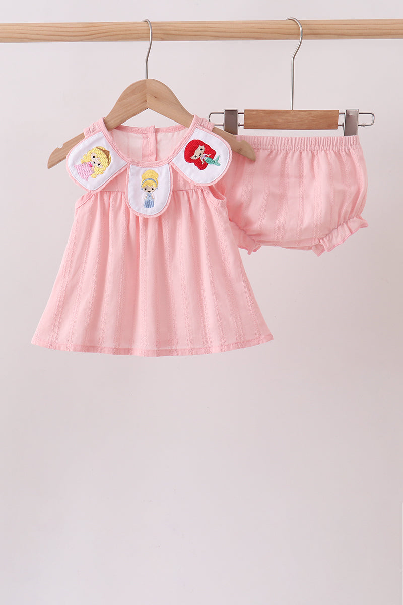Pink Princess Embroidered Jacquard Bloomer Set - Aaria Tees