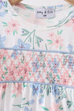 Blue Floral Smocked Ruffle Bubble Aaria Tees