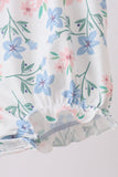 Blue Floral Smocked Ruffle Bubble Aaria Tees