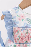 Blue Floral Smocked Ruffle Bubble Aaria Tees