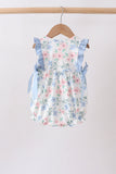 Blue Floral Smocked Ruffle Bubble Aaria Tees