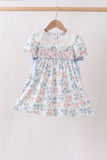 Blue Floral Smocked Dress Aaria Tees