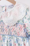 Blue Floral Smocked Dress Aaria Tees