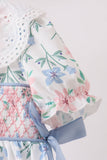 Blue Floral Smocked Dress Aaria Tees