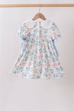 Blue Floral Smocked Dress Aaria Tees