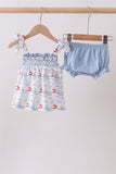Blue Sailboat Smocked Bloomer Set Aaria Tees