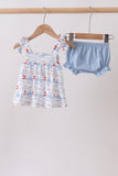 Blue Sailboat Smocked Bloomer Set Aaria Tees