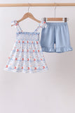 Blue Sailboat Smocked Set Aaria Tees