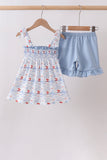 Blue Sailboat Smocked Set Aaria Tees