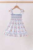 Blue Sailboat Smocked Dress Aaria Tees