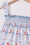 Blue Sailboat Smocked Dress Aaria Tees