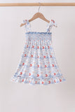 Blue Sailboat Smocked Dress Aaria Tees