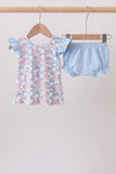 Blue Floral Bow Bloomer Set Aaria Tees