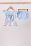Blue Floral Bow Bloomer Set Aaria Tees