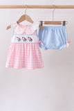 Pink Cow Plaid Embroidered Bloomer Set Aaria Tees